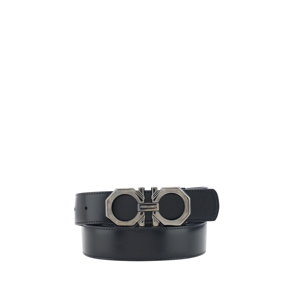 Ferragamo Black Calf Leather Bos Taurus Regular Belt