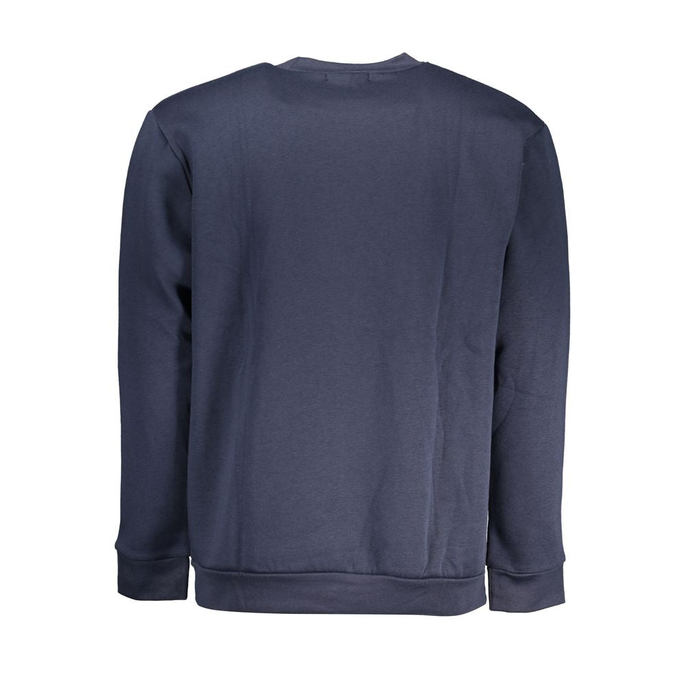 Back view of Cavalli Class Blue Cotton Men Sweater showcasing Italian craftsmanship and modern style.