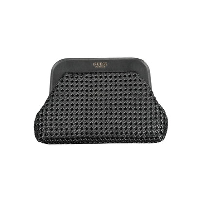Guess Jeans Black Polyethylene Women Handbag with sleek design and woven texture, featuring detachable shoulder strap for versatile use.