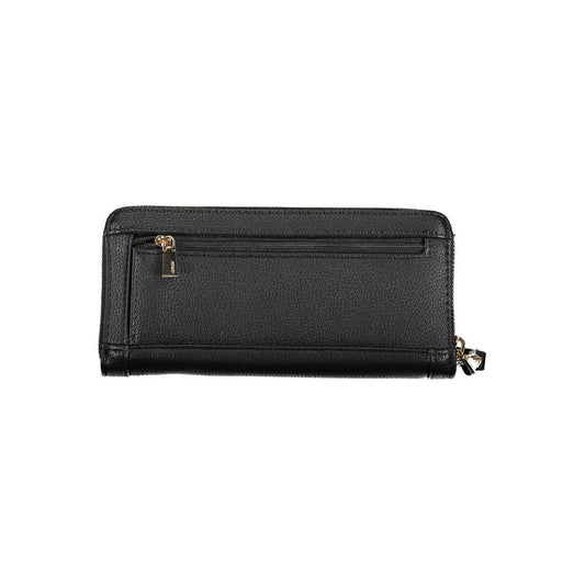 Guess Jeans Black Polyethylene Women Wallet with embossed logo and external pocket, stylish and functional accessory for women.