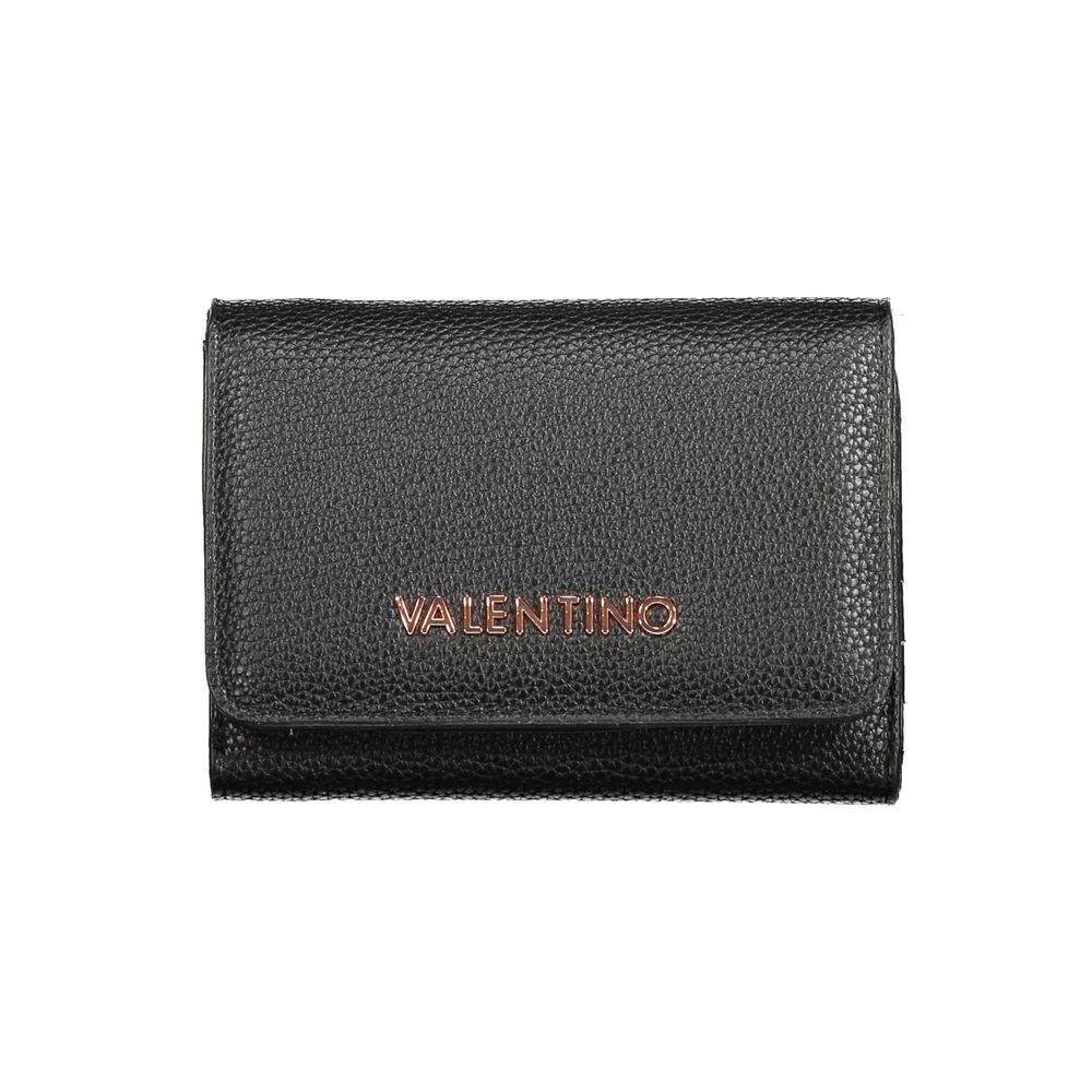 Mario Valentino Black Polyethylene Wallet with logo, featuring 3 compartments, coin purse, card spaces, zip and automatic closure, recycled.