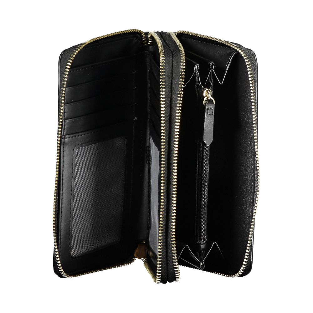 Interior view of Mario Valentino Black Polyethylene Women Wallet with compartments, card slots, and a coin purse.