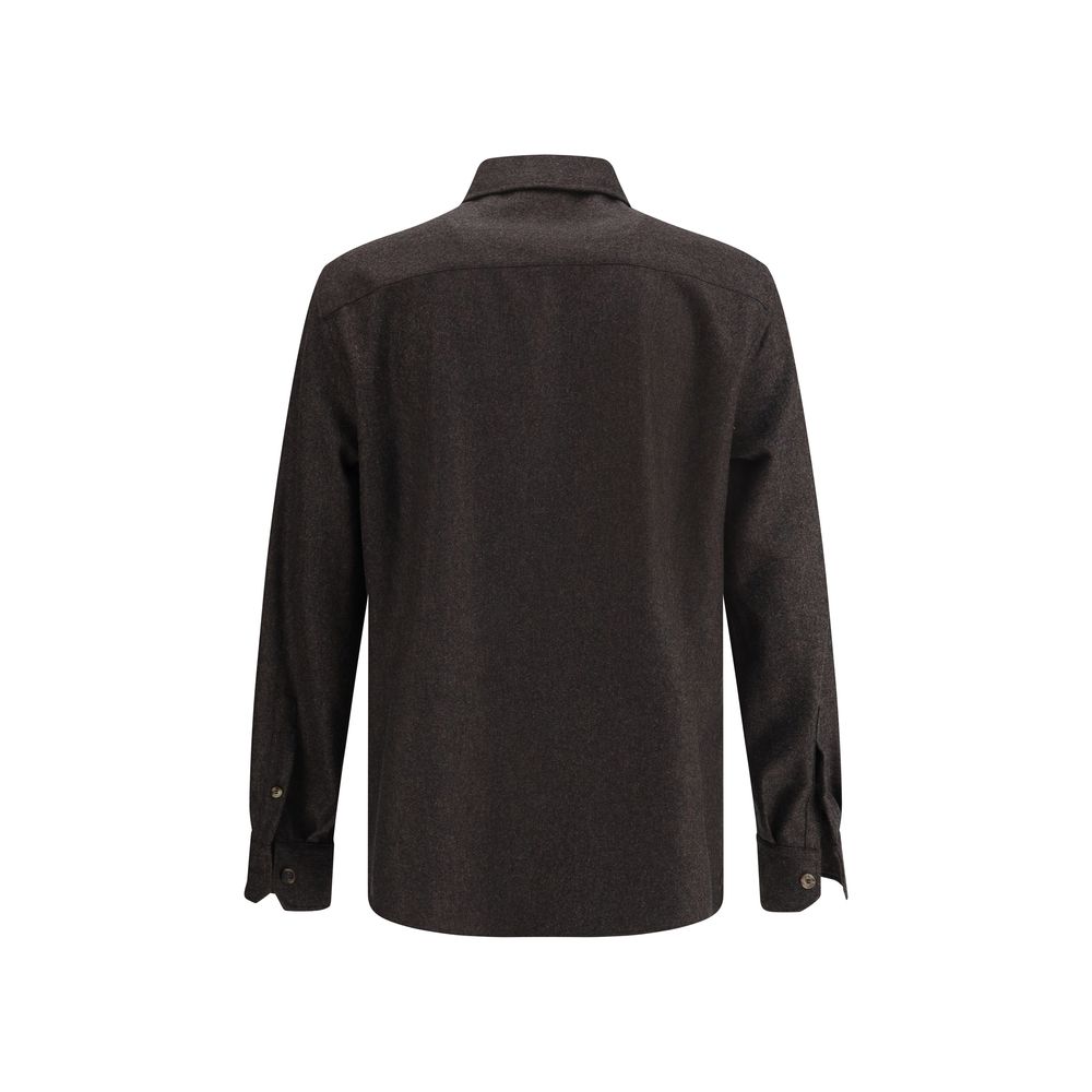 Brunello Cucinelli Brown Fleece Wool Pattern Shirt