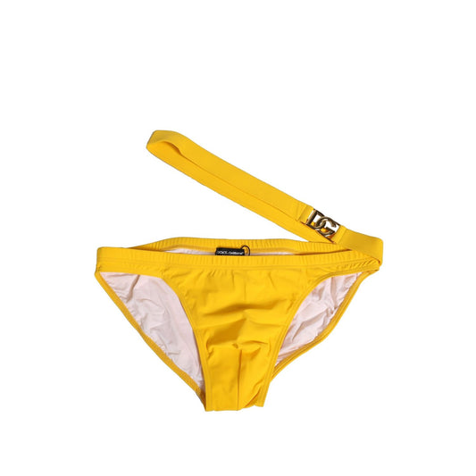 Dolce & Gabbana Yellow Waistband Logo Beachwear Brief Swimwear