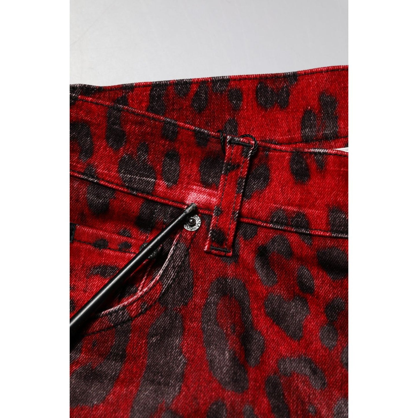 Dolce & Gabbana Red Leopard Print Cotton Skinny Denim Jeans PAN76453-54