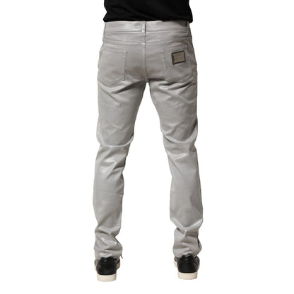 Dolce & Gabbana Silver Cotton Stretch Slim Denim Jeans