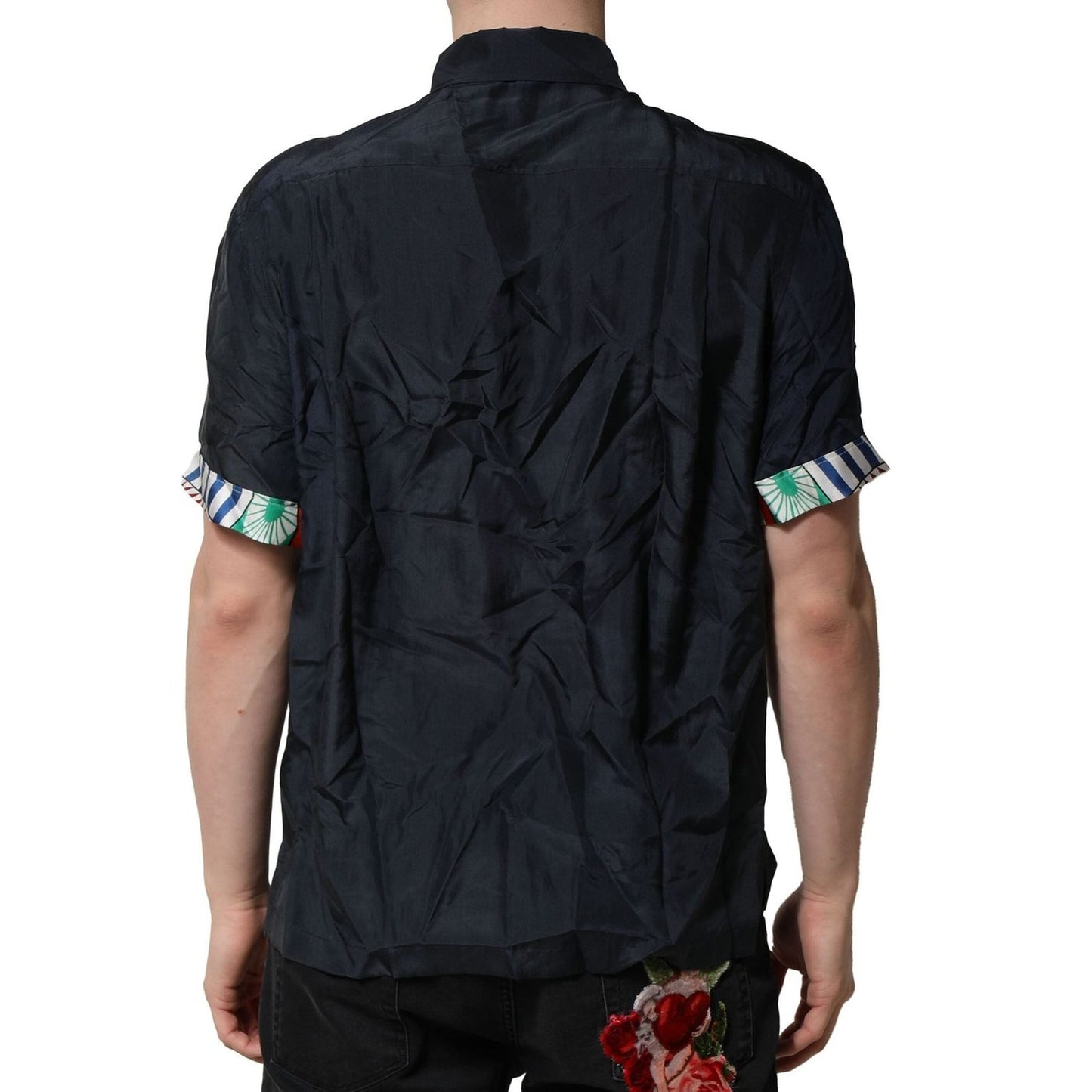 Dolce & Gabbana Black Silk Short Sleeves Men Casual Shirt TSH90655-38