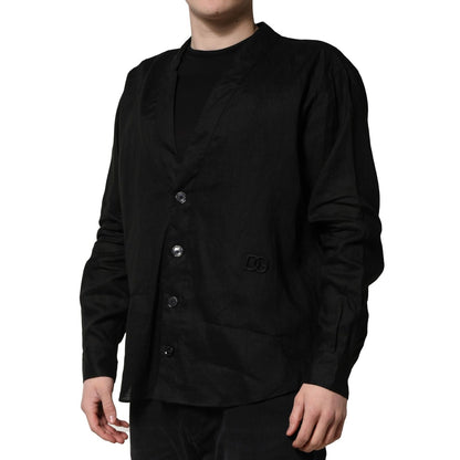 Dolce & Gabbana Black Linen Long Sleeves Men Casual Shirt