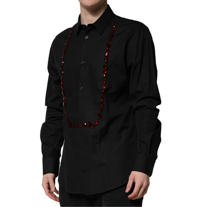 Dolce & Gabbana Black Crystal GOLD Formal Men Dress Shirt