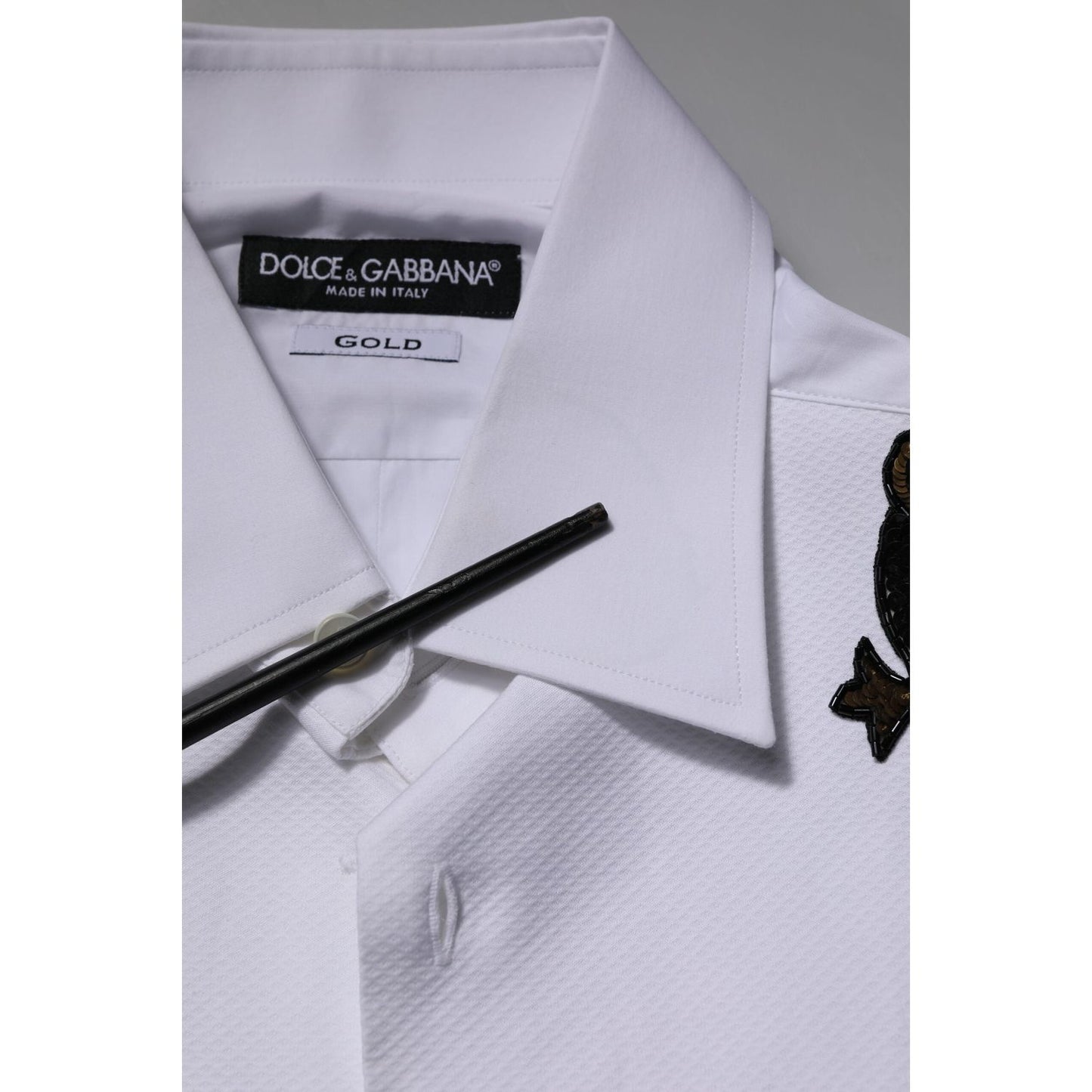 Dolce & Gabbana White GOLD Embellished Formal Men Dress Shirt TSH90683-38