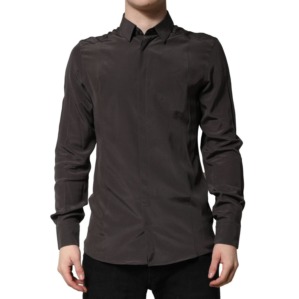 Dolce & Gabbana Dark Brown Silk GOLD Men Dress Formal Shirt TSH90708-40