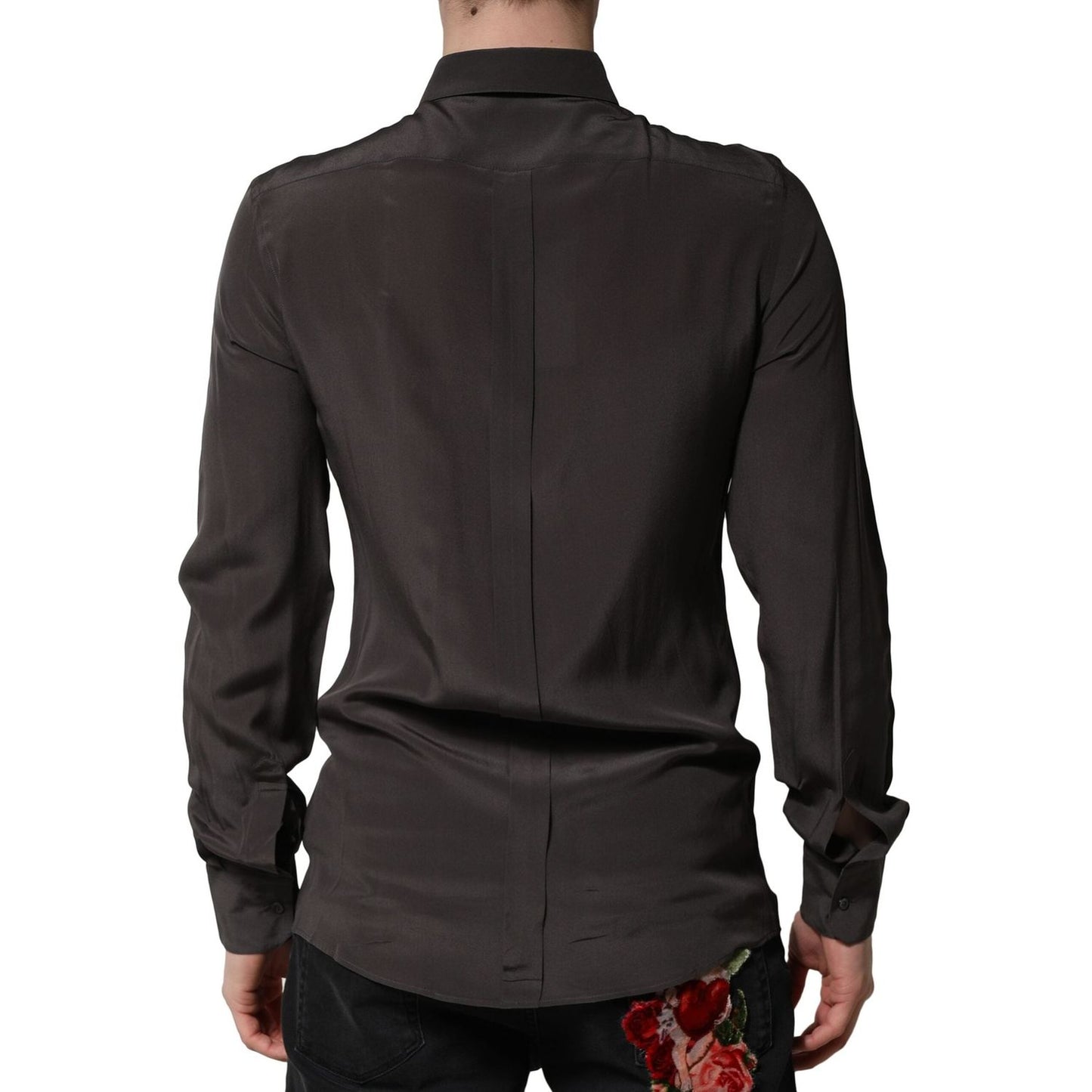 Dolce & Gabbana Dark Brown Silk GOLD Men Dress Formal Shirt TSH90708-40