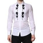 Dolce & Gabbana White Floral Embroidery Men GOLD Formal Shirt TSH906813-38