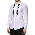 Dolce & Gabbana White Floral Embroidery Men GOLD Formal Shirt TSH906813-38