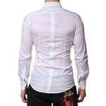 Dolce & Gabbana White Floral Embroidery Men GOLD Formal Shirt TSH906813-38