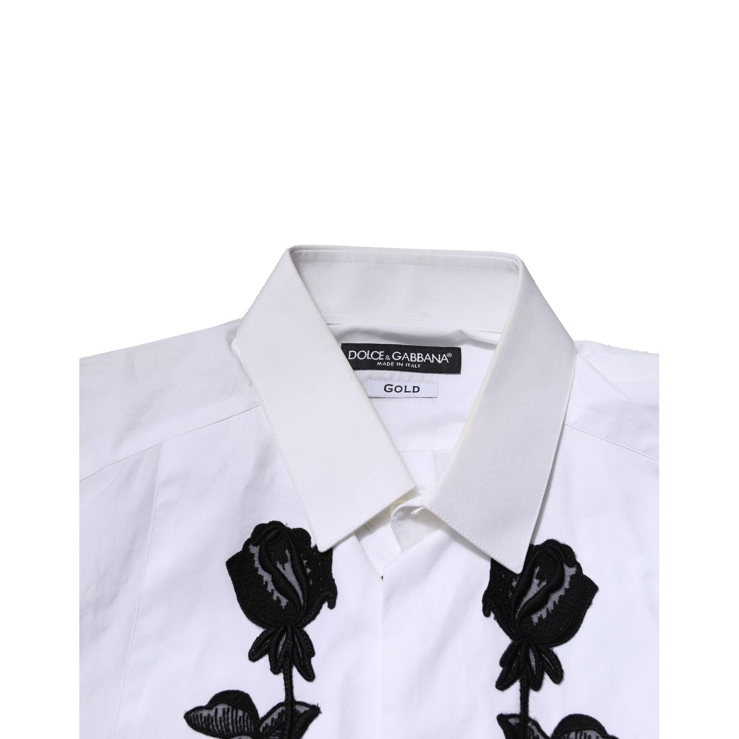 Dolce & Gabbana White Floral Embroidery Men GOLD Formal Shirt TSH906813-38
