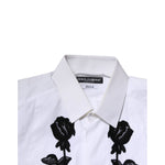 Dolce & Gabbana White Floral Embroidery Men GOLD Formal Shirt TSH906813-38