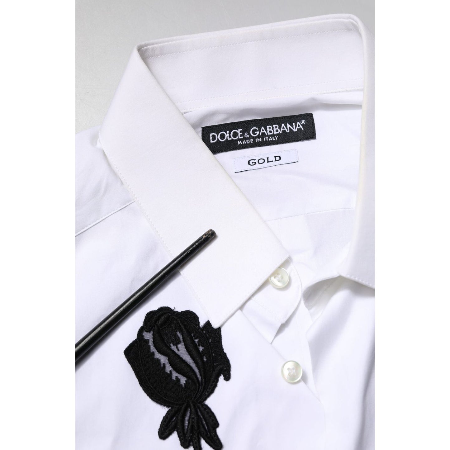 Dolce & Gabbana White Floral Embroidery Men GOLD Formal Shirt TSH906813-38