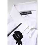 Dolce & Gabbana White Floral Embroidery Men GOLD Formal Shirt TSH906813-38