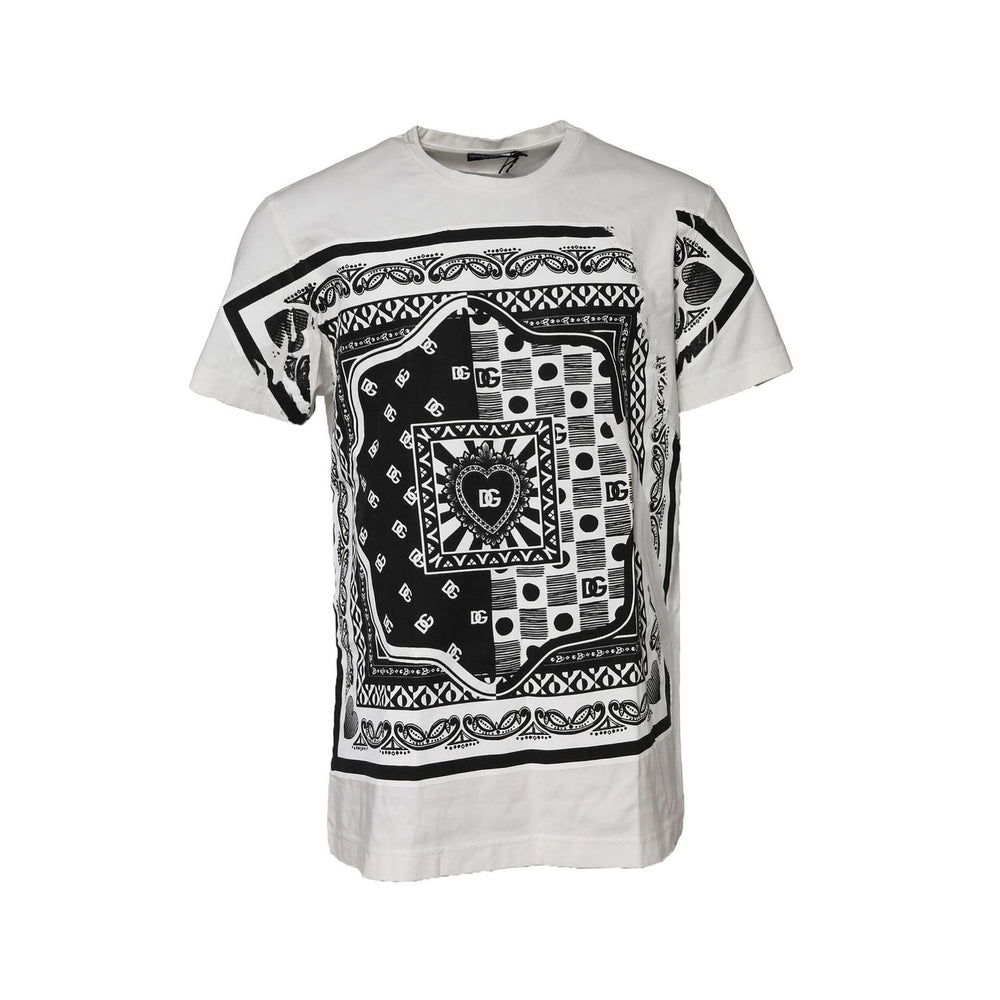 Dolce & Gabbana White Bandana Cotton Men Crew Neck T-shirt TSH90575-52