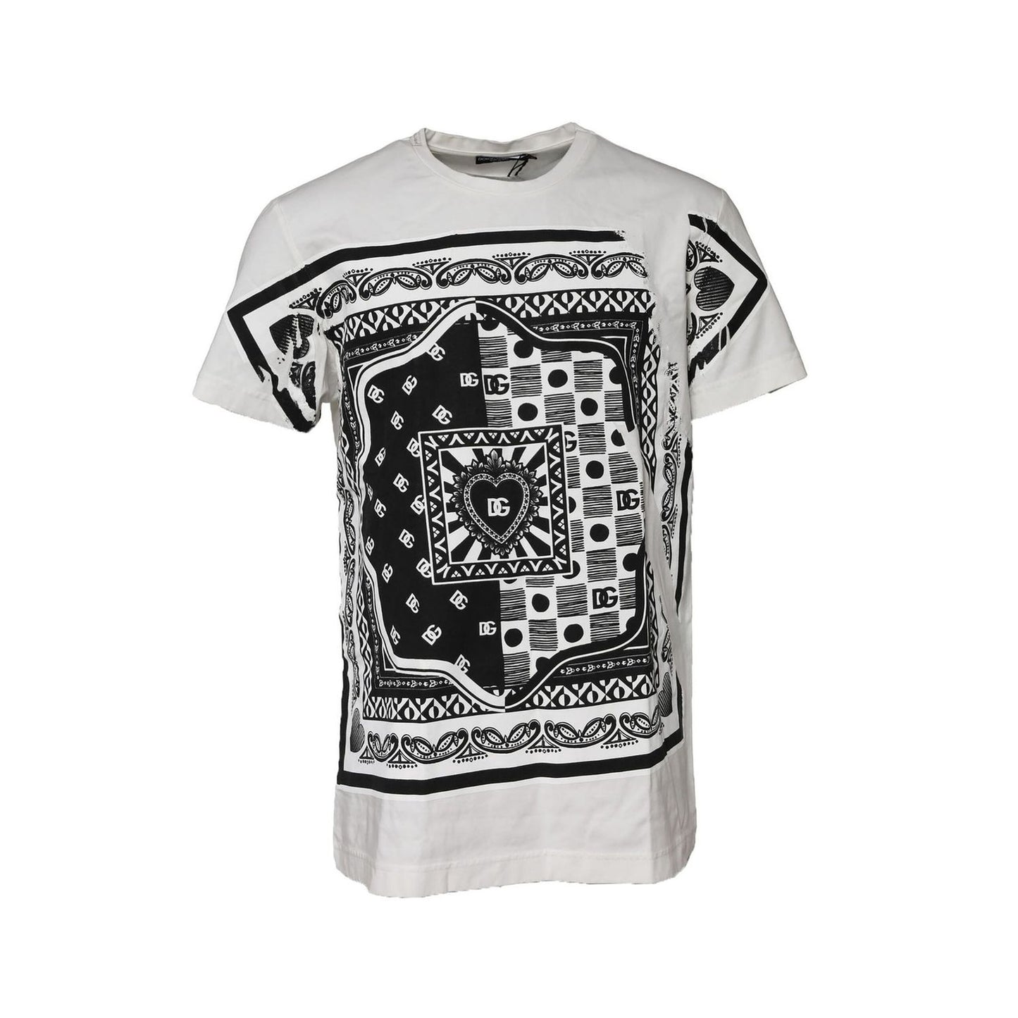 Dolce & Gabbana White Bandana Cotton Men Crew Neck T-shirt TSH90575-52