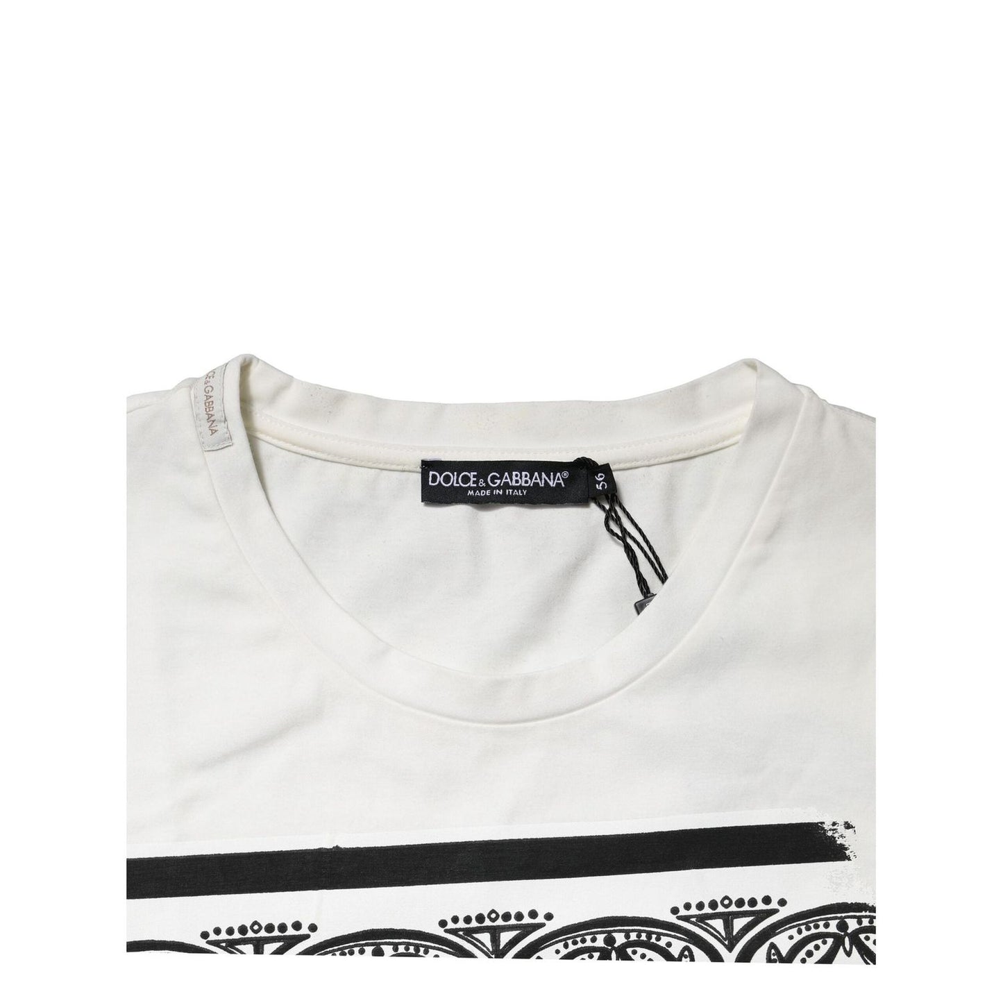 Dolce & Gabbana White Bandana Cotton Men Crew Neck T-shirt TSH90575-52