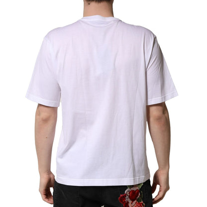 Dolce & Gabbana White Embellished Cotton Crew Neck T-shirt