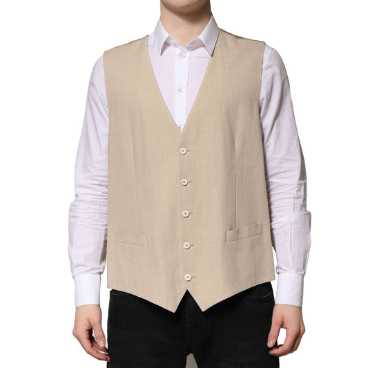 Dolce & Gabbana Beige Linen Dress Formal Men Waistcoat Vest TSH90454-50