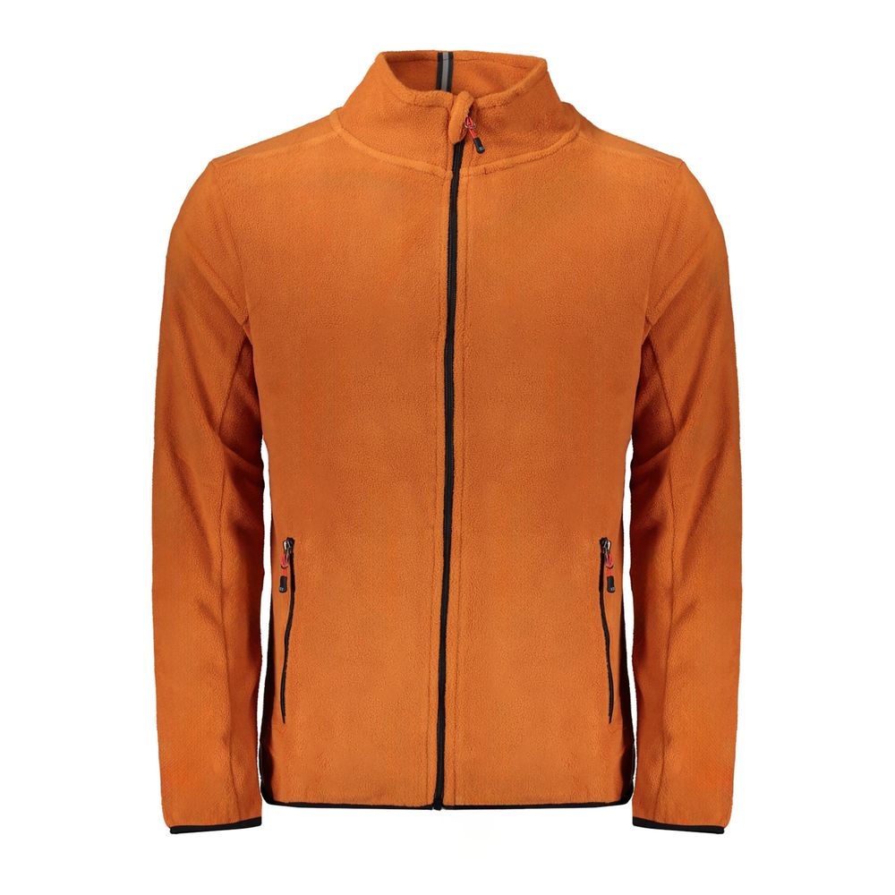 Norway 1963 Brown Polyester Men Sweater with zip pockets and embroidery, stylish and versatile long sleeve fleece sweatshirt for men.