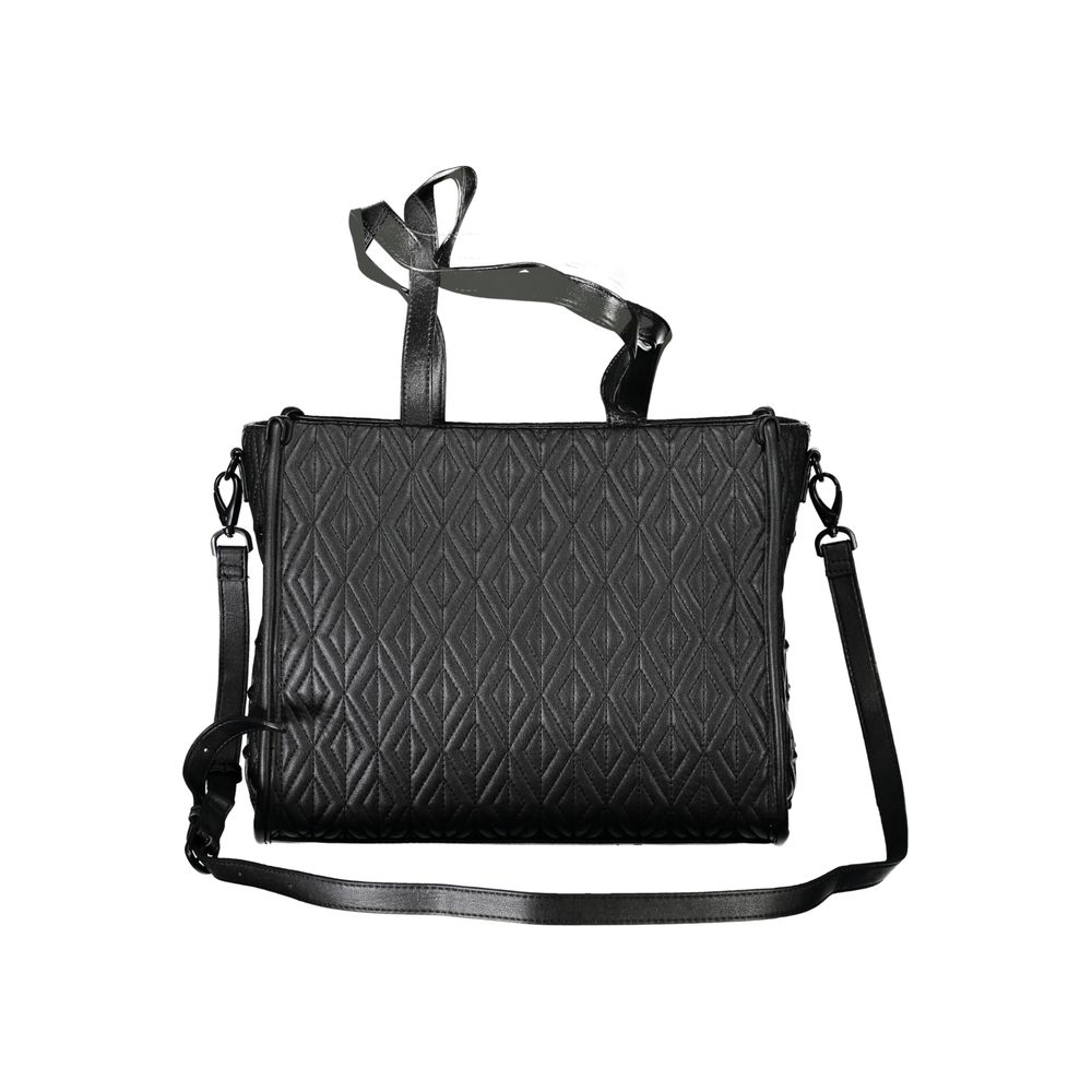 Mario Valentino Black Polyethylene Women Handbag with shoulder handles and removable strap for versatile carrying options.