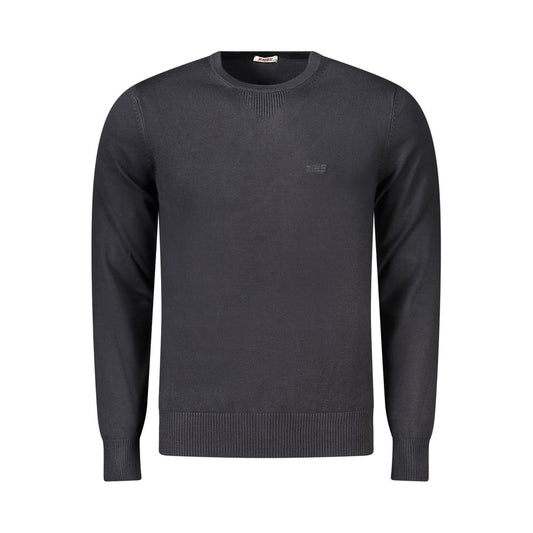 Rifle Black Viscose Men Sweater, long-sleeved with crew neck and embroidery, made of 80% viscose and 20% nylon for a comfortable fit.