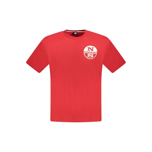 North Sails Red Cotton Men T-Shirt with logo print on front, short sleeve, crew neck, made from 100% cotton for comfort and style.