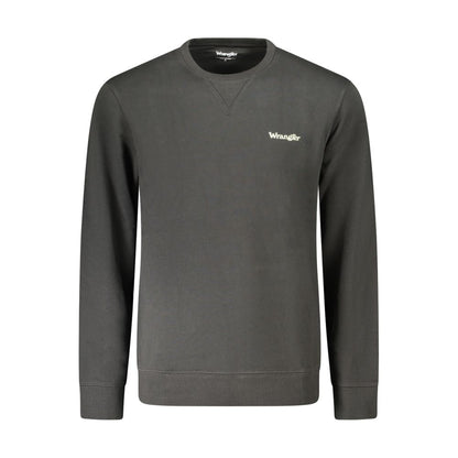 Wrangler Black Cotton Men Sweater with subtle logo, long sleeves, and crew neck, made from brushed cotton for comfort and style.