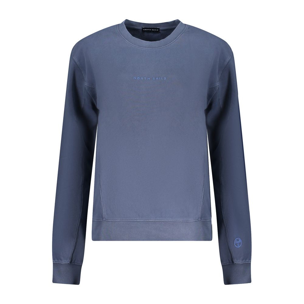 North Sails Blue Cotton Women Sweater with embossed logo, crew neck style, showcasing casual chic and comfort.