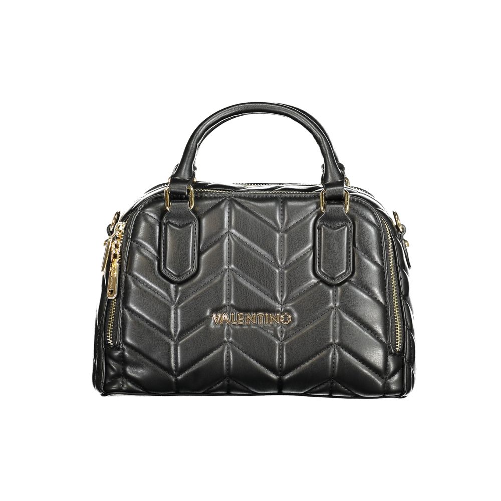 Mario Valentino Black Polyethylene Women Handbag with dual handles and detachable strap, featuring sleek luxury design and compartments.