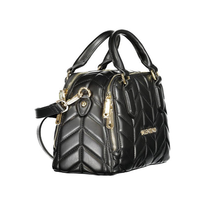 Mario Valentino Black Polyethylene Women Handbag with dual handles and detachable strap, featuring a chic design and contrasting details.