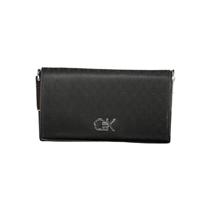 Calvin Klein Black Polyester Women Handbag with logo and elegant twist closure, crafted for style and functionality in versatile black.