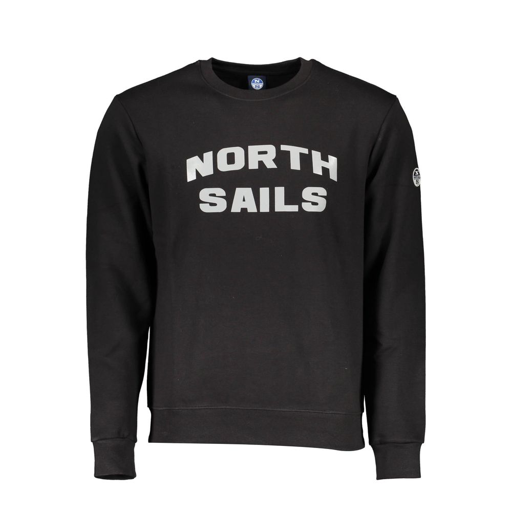North Sails "Black Cotton Men Sweater" with logo, long sleeves, and bold print, perfect for stylish fashion lovers. Ideal winter wear.