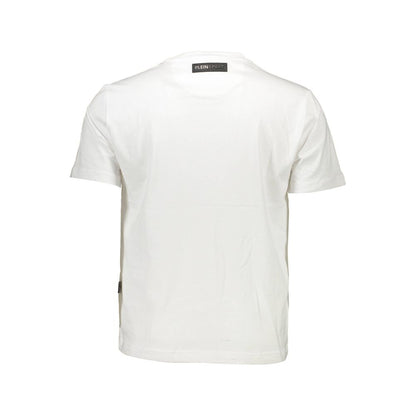 Back view of Plein Sport White Cotton Men T-Shirt, showcasing premium cotton fabric and minimalist design with crew neck style.