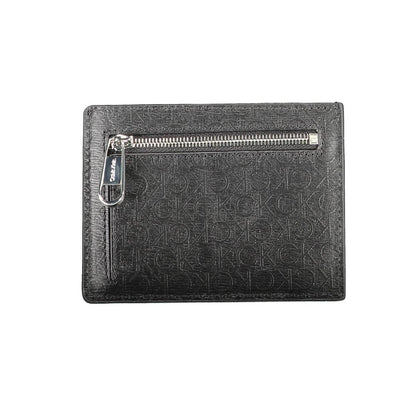 Calvin Klein Black Polyester Men Wallet with RFID blocking and zipper pocket, featuring signature logo pattern.