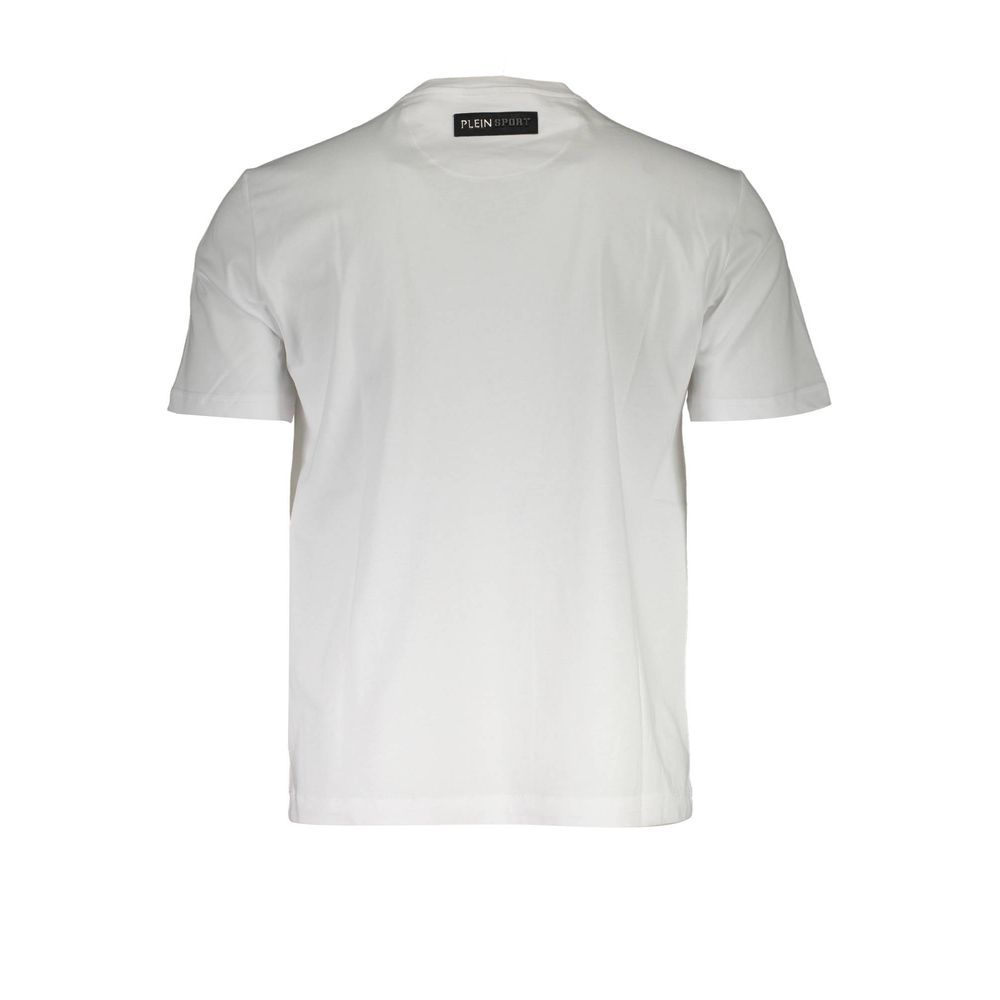 Plein Sport White Cotton Men T-Shirt with bold logo and short sleeves, designed for a striking athletic style.