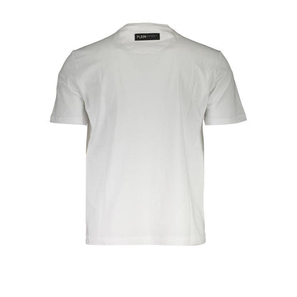 Plein Sport White Cotton Men T-Shirt with bold logo and short sleeves, designed for a striking athletic style.