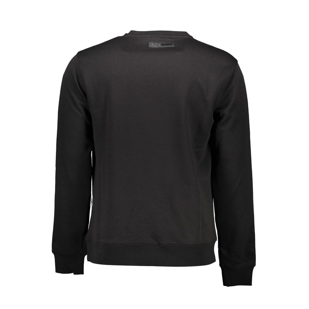 Rear view of Plein Sport Black Cotton Men Sweater with contrasting details and logo print, showcasing bold athleisure style.