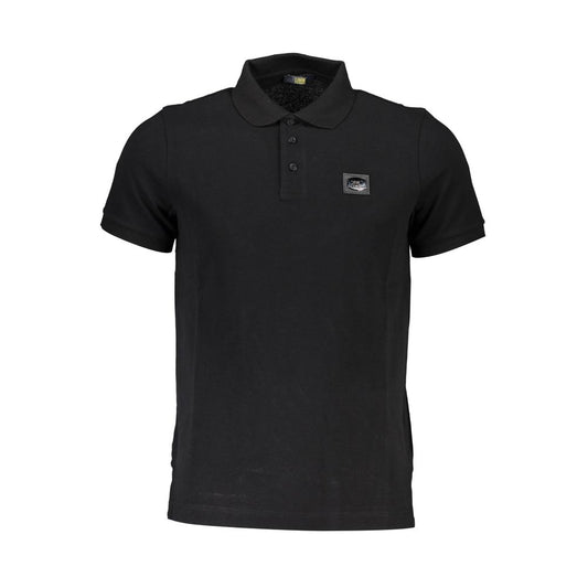 Cavalli Class Black Cotton Men Polo Shirt with three-button placket and logo.
