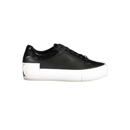 Calvin Klein Black Polyester Sneaker with 3 cm platform, contrasting details, logo, eco-friendly recycled polyester.