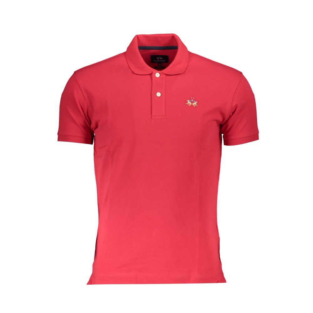La Martina Red Cotton Men Polo Shirt with embroidery and slim fit design