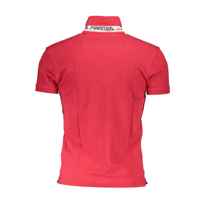 Back view of La Martina Red Cotton Men Polo Shirt with short sleeves and embroidered logo