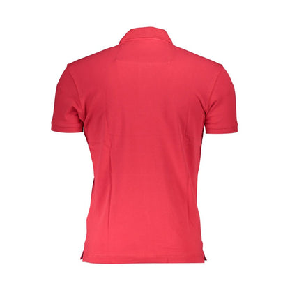 Rear view of La Martina Red Cotton Men Polo Shirt showcasing sleek short sleeve design and iconic embroidery.