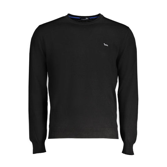 Harmont & Blaine Black Wool Sweater, long-sleeved crew neck with embroidery logo, perfect jersey material for stylish comfort.