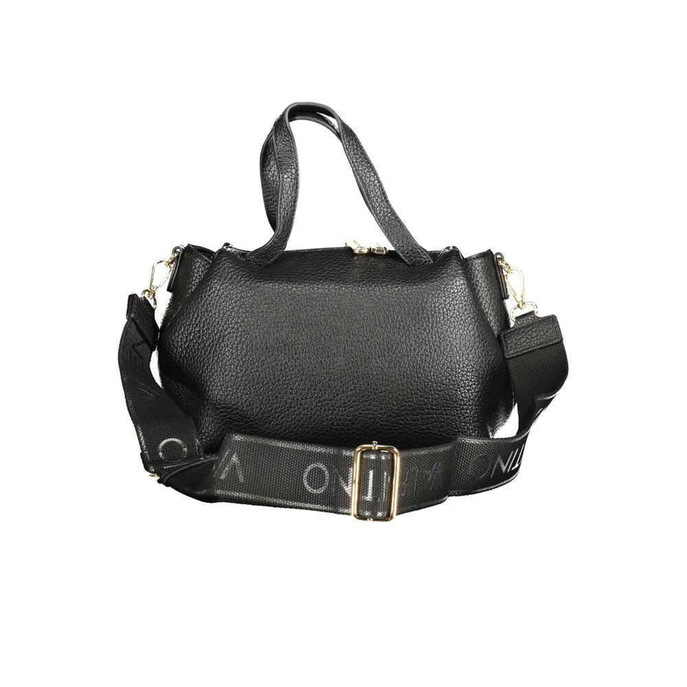 Mario Valentino Black Polyethylene Women Handbag with dual handles and adjustable shoulder strap, perfect for everyday elegance.